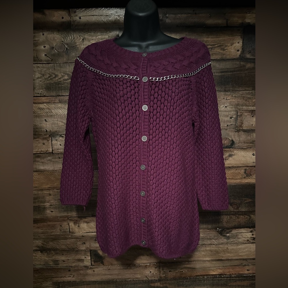 Liz Claiborne Purple Cable Knit Sweater - Picture 2 of 5